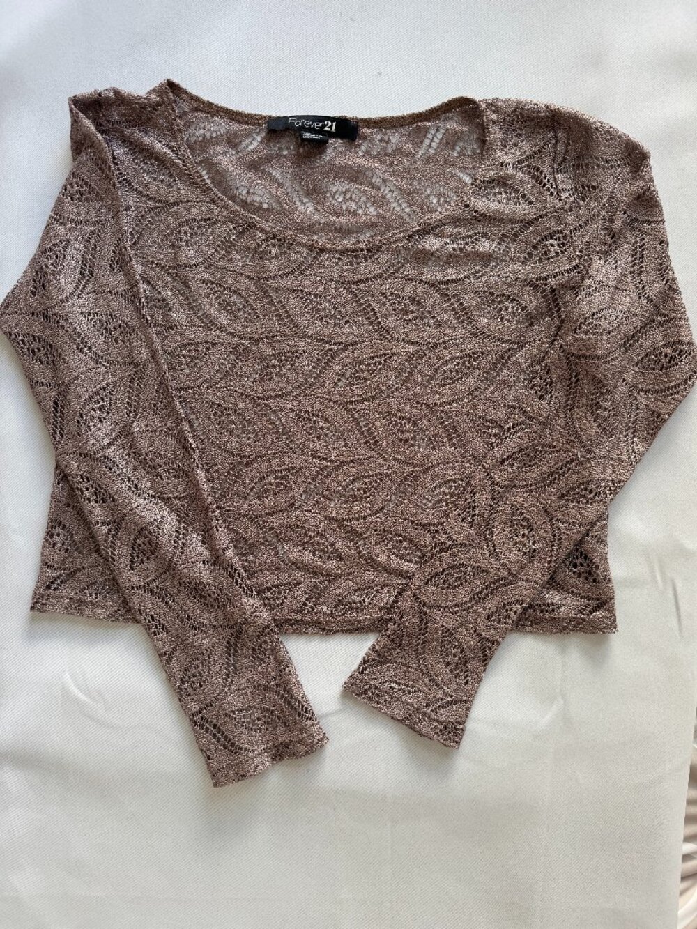 Forever 21 Taupe Crochet Lace Long Sleeve Crop Top S